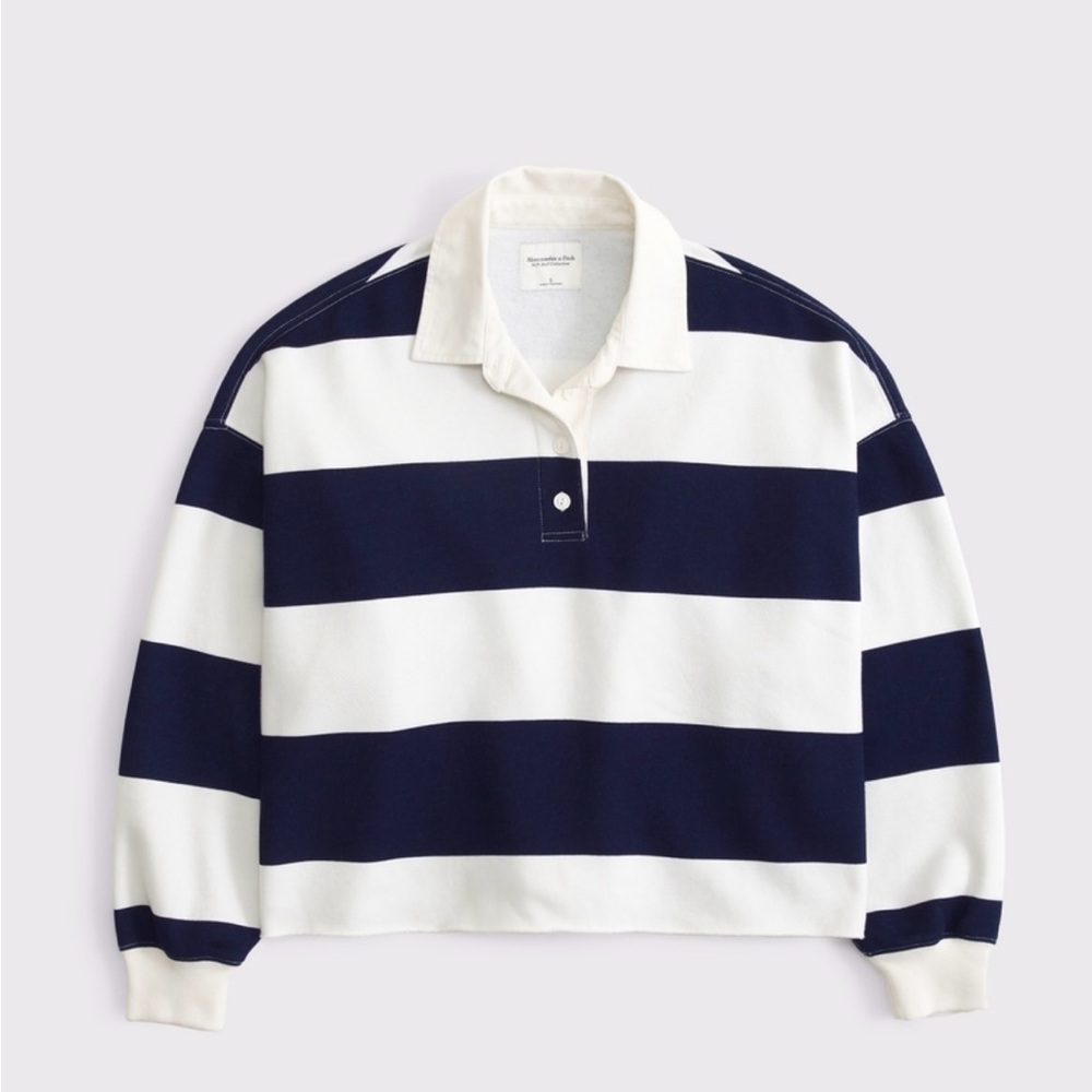 Navy and White Striped Collared Polo Crew